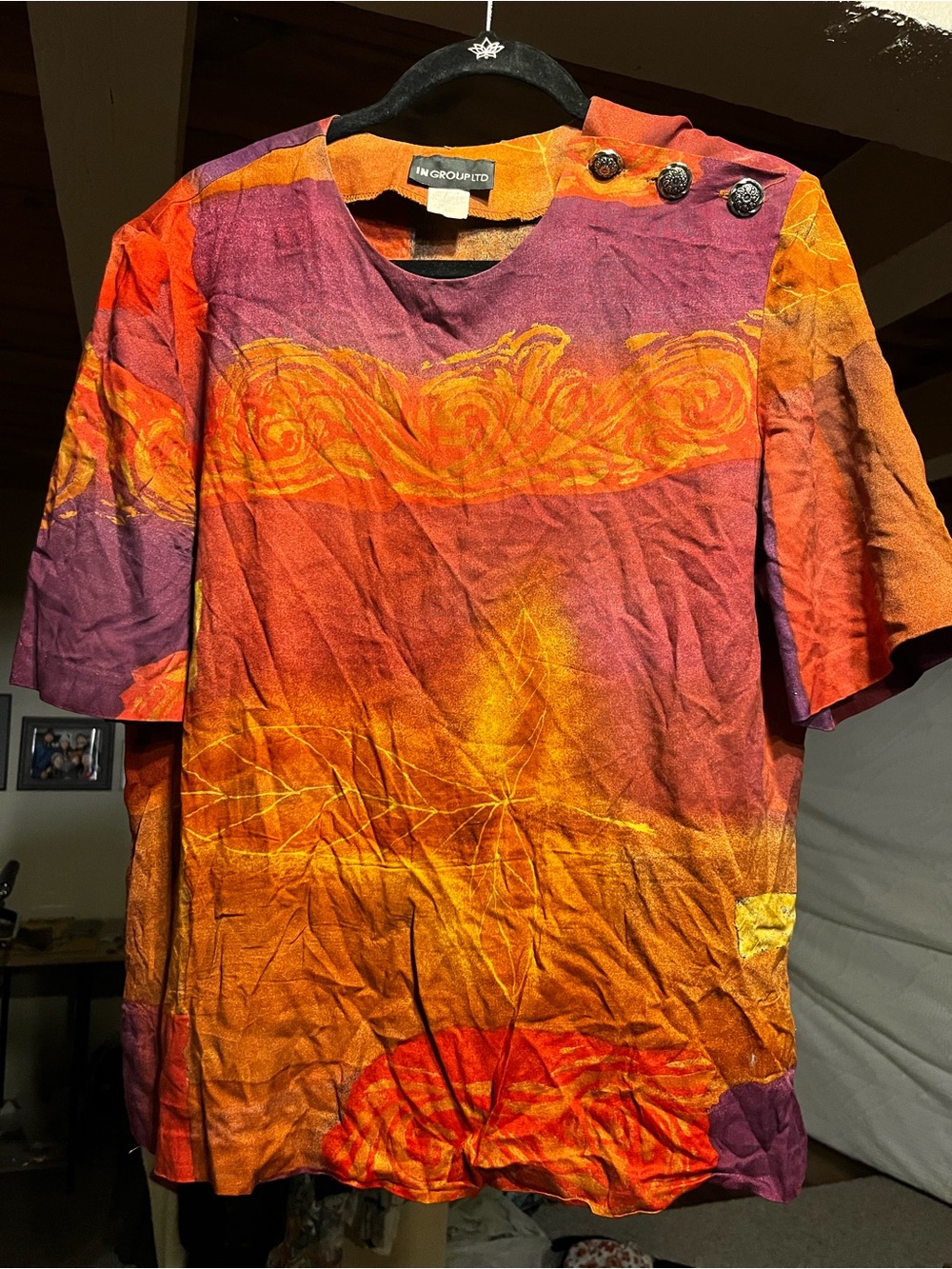 Sunset Button-Shoulder Short Sleeve Shirt - Orange/Purple